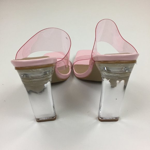 NWOB NASTY GAL Clear Block Heel Pink Transparent Straps Shoes - Picture 6 of 9